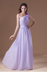 Chiffon One Shoulder Column Dress with Hand-made Flowers