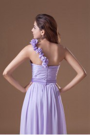 Chiffon One Shoulder Column Dress with Hand-made Flowers