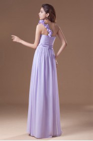 Chiffon One Shoulder Column Dress with Hand-made Flowers