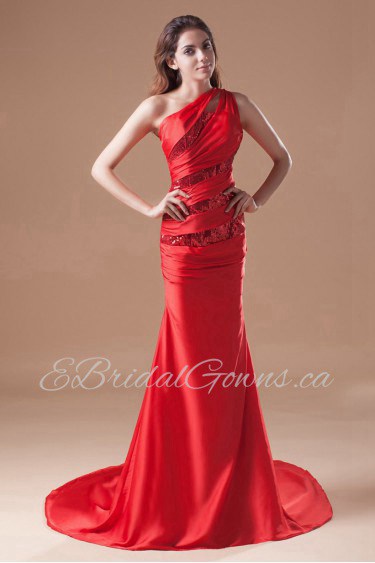 Satin Asymmetrical Sheath Dress with Embroidery