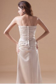 Satin Strapless A Line Dress with Directionally Ruched Bodice