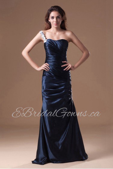 Satin One Shoulder Column Dress with Embroidery