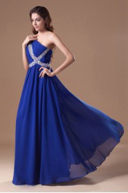 Chiffon Asymmetrical Column Dress with Embroidery