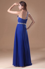 Chiffon Asymmetrical Column Dress with Embroidery