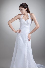 Satin Halter Empire Gown with Embroidery