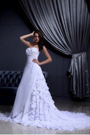 Chiffon Satin Sweetheart A-line Dress with Ruffle Beaded