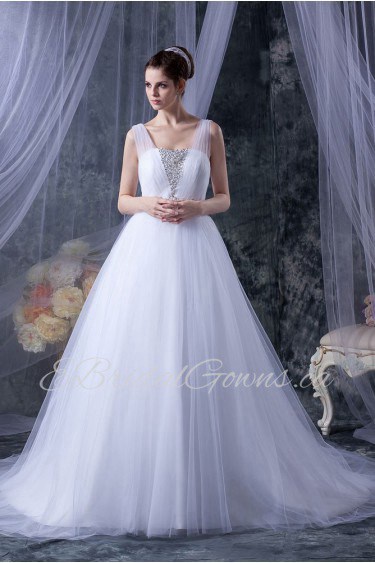 Tulle Square Neckline A-Line Dress with Embroidery