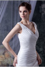 Satin V-Neckline A-Line Dress with Ruffle