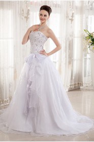 Organza and Charmeuse Sweetheart A-Line Dress with Embroidery