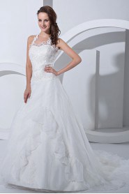 Satin and Tulle Sweetheart A-Line Dress with Embroidery