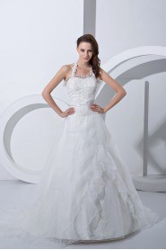 Satin and Tulle Sweetheart A-Line Dress with Embroidery