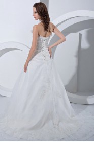 Satin and Tulle Sweetheart A-Line Dress with Embroidery