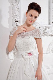 Satin and Lace Bateau Neckline Ankle-Length A-Line Dress