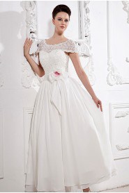 Satin and Lace Bateau Neckline Ankle-Length A-Line Dress