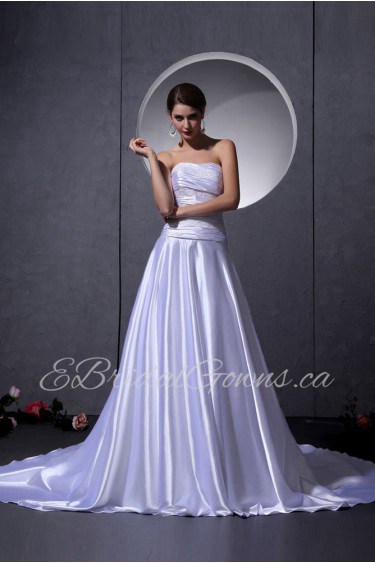 Satin Strapless A-Line Dress with Beaded Ruffle