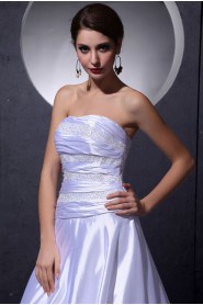 Satin Strapless A-Line Dress with Beaded Ruffle