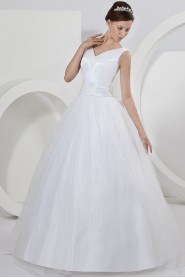 Satin V-Neckline Watteau Train A-Line Dress with Bow Sash