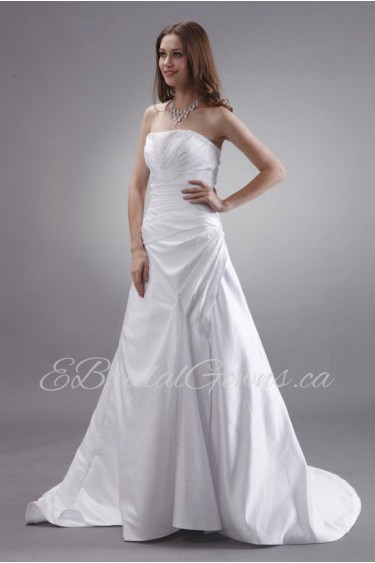 Satin Strapless A-Line Dress with Beaded