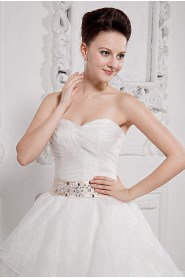 Taffeta and Organza Sweetheart A-Line Dress with Pleat Beaded