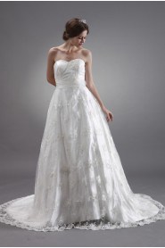 Satin and Lace Sweetheart A-Line Dress with Embroidery