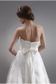 Satin and Lace Sweetheart A-Line Dress with Embroidery