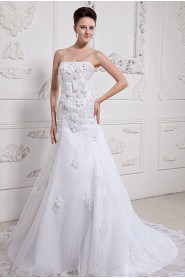 Satin and Organza Strapless A-Line Dress with Embroidery Beaded