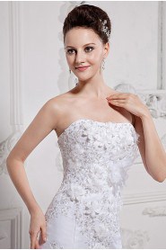 Satin and Organza Strapless A-Line Dress with Embroidery Beaded