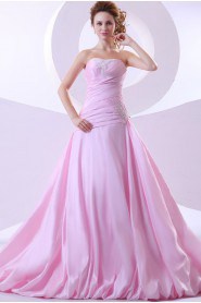 Taffeta Strapless A-Line Dress with Embroidery Ruffle