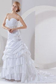 Taffeta Sweetheart A-Line Dress with Embroidery Pleated