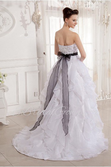 Organza Scoop Neckline Ball Gown with Beaded and Sash