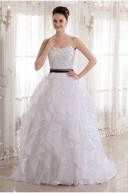 Organza Scoop Neckline Ball Gown with Beaded and Sash