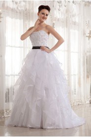 Organza Scoop Neckline Ball Gown with Beaded and Sash