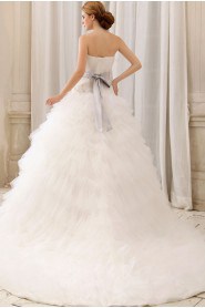 Gauze Strapless Ball Gown with Embroidery