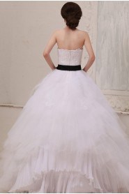 Gauze Strapless Floor Length Ball Gown with Sash and Embroidery