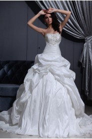 Taffeta Scoop Neckline Ball Gown with Embroidery and Ruffle