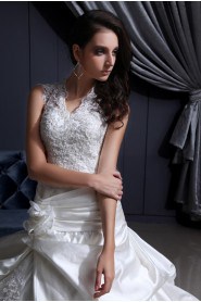 Satin and Lace V-Neckline Ball Gown