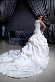 Satin and Lace V-Neckline Ball Gown