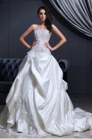 Satin and Lace Strapless Ball Gown