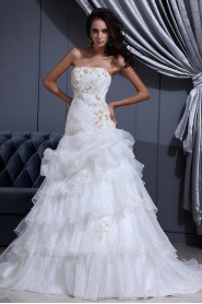 Satin and Organza Strapless A-line Dress with Beaded