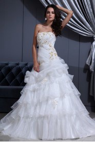 Satin and Organza Strapless A-line Dress with Beaded