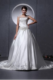 Satin Round Neckline Ball Gown with Embroidery 