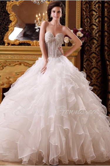 Organza and Satin Sweetheart Floor Length Ball Gown 