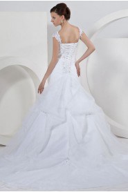 Satin and Organza Straps Neckline Ball Gown with Embroidery