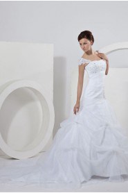 Satin and Organza Straps Neckline Ball Gown with Embroidery