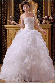 Satin and Organza Sweetheart Floor Length Ball Gown with Beaded and Ruched