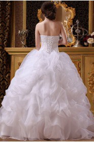 Satin and Organza Sweetheart Floor Length Ball Gown with Beaded and Ruched