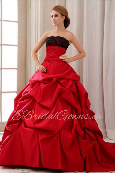 Satin and Lace Strapless Ball Gown with Ruffle