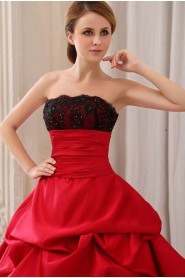 Satin and Lace Strapless Ball Gown with Ruffle