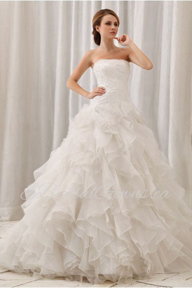 Organza and Lace Strapless A-line Dress