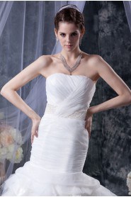 Yarn Satin Strapless Mermaid Dress with Beaded Ruffle